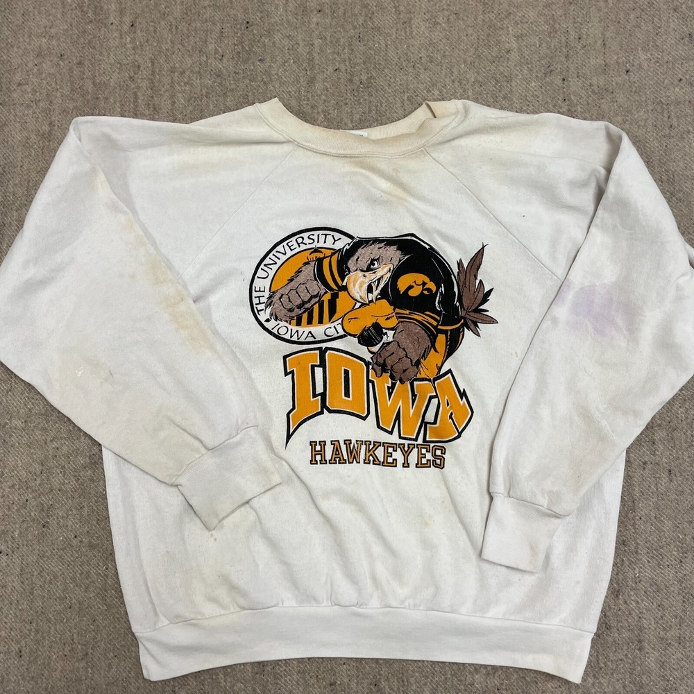 vintage iowa hawkeyes sweatshirt mens white xl‎ 2000s crewneck